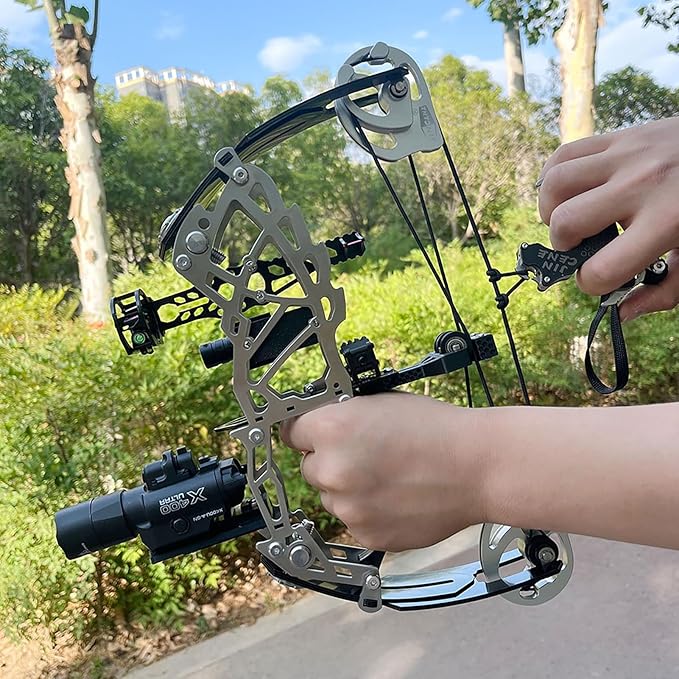 Short Axle Compound Bow Hunting Package Adjustable Draw Weight 15-32 Lbs No Bow Press Needed Includes 8 Carbon Arrows, Wrist Release & Sight Left/Right Hand (Short Shaft Type 1)-StrideForce Fitness