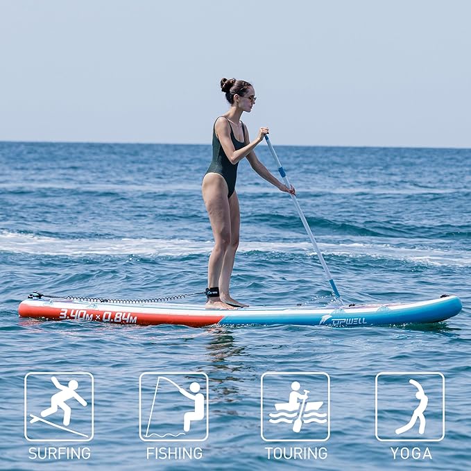 UPWELL 11’6”/11'2”/11'/10'8”/10'6”/10'2” Inflatable Stand Up Paddle Board with sup Accessories Including Backpack, Repairing Kits, Non-Slip Deck, Leash, 3 Fins, Paddle and Hand Pump-StrideForce Fitness