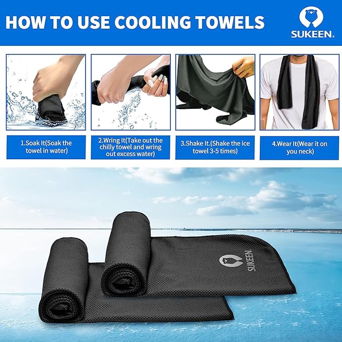 Sukeen 4Pack Cooling Towel (40"x12") for Neck and Face, Soft & Breathable Chilly Sports Towel, Quick-Drying Sweat Absorbing Cooling Neck Wraps with Cooling Tech. for Yoga, Sport, Running, Workout-StrideForce Fitness