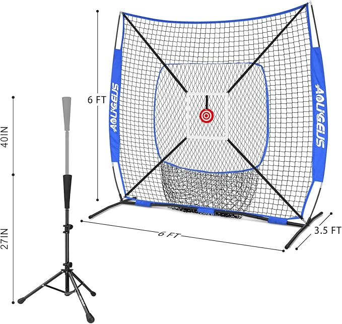 6'X6' Baseball Softball Practice Net,Pitching Net,Batting Net,with Bonus Strike Zone,Target and Bow Frame,for Hitting,Pitching,Catching-StrideForce Fitness