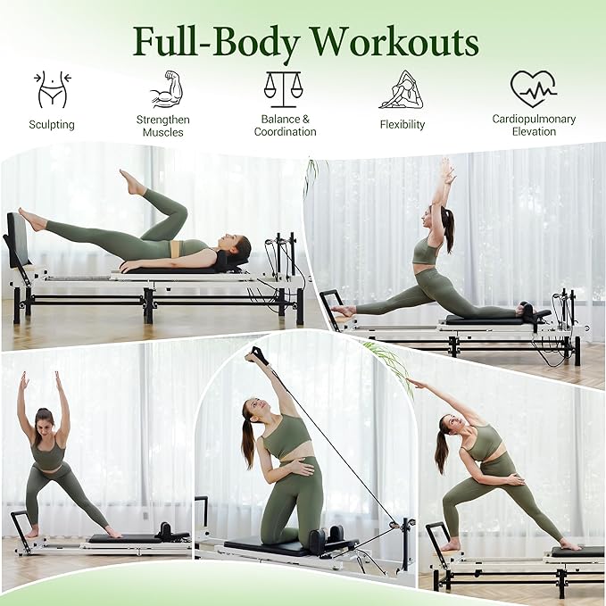 PAETA Pilates Reformer, 91" Foldable Reformer Pilates Machine with Adjustable Reformer Heights, Pilates Equipment with Piano Wire Spings and Jump Boards-StrideForce Fitness