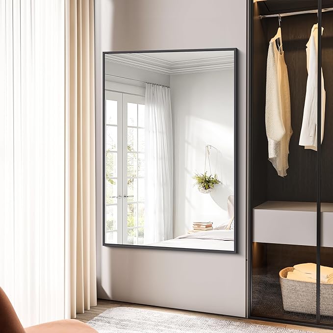 Bathroom Mirror,55x36 inch Large Wall Mirror for Bathroom Wall Mounted Black Rectangle Corner Mirrors,Black Bathroom Mirror for Living Room,Farmhouse,Bedroom Entryway,Horizontal/Vertical-StrideForce Fitness