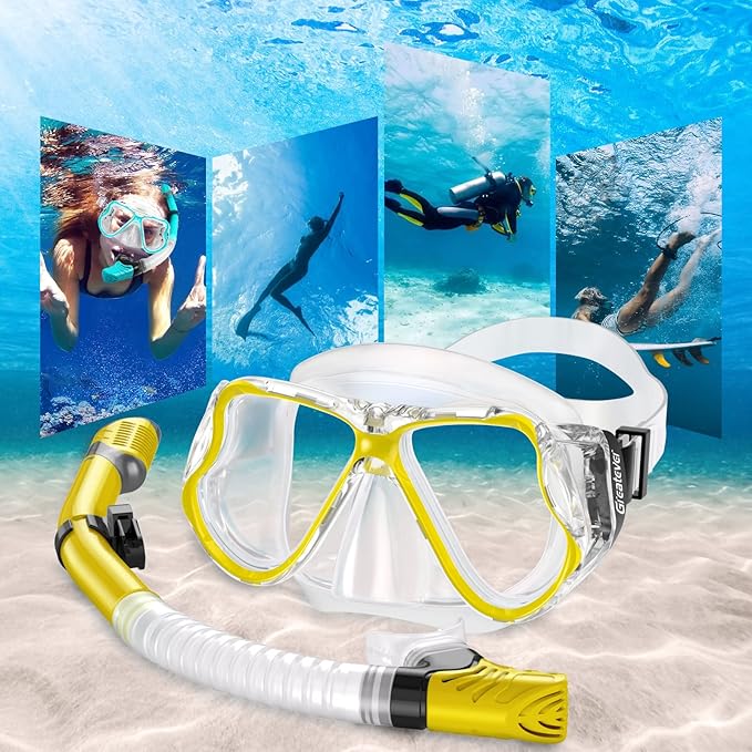 Greatever Dry Snorkel Set,Panoramic Wide View,Anti-Fog Scuba Diving Mask,Professional Snorkeling Gear-StrideForce Fitness
