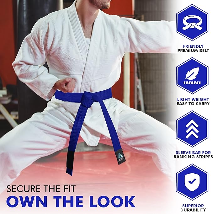 BJJ Belt for Men & Women Brazilian Jiu Jitsu Belt with Ranking Stripes Sleeve Bar Kids Jiu Jitsu Gi Belt-StrideForce Fitness