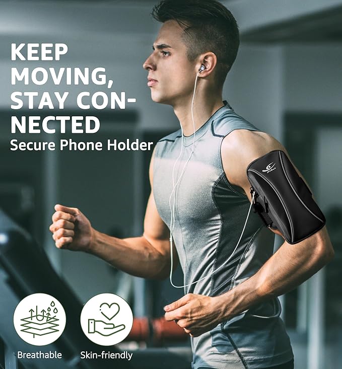 HiRui Arm Bag & Wrist Bag Phone Holder, Sports Running Armband for Gym, Cycling & Workout, Compatible with iPhone 16/15/14 Series, Samsung Galaxy & More, Reflective, Adjustable, Secure Fit (Black)-StrideForce Fitness