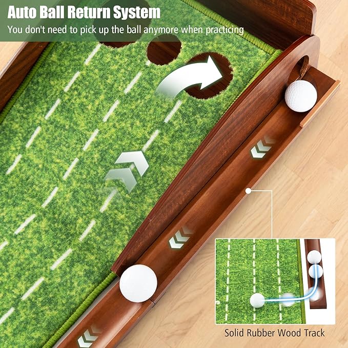 Tangkula 10 FT Golf Putting Green, 2/3-Hole Golf Putting Practice Mat with Auto Ball Return for Indoors & Outdoors, Alignment Guides & 3 Golf Balls, Mini Golf Game for Home and Office-StrideForce Fitness