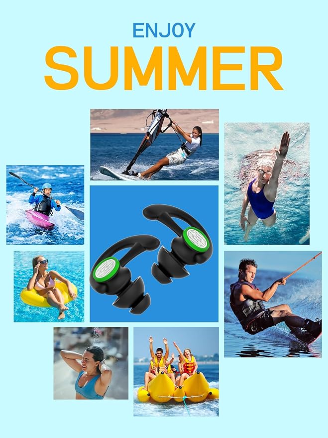 Hearprotek Swimmer Ear Plugs, 1 Pair Custom-fit Water Protection Adult Swimming Earplugs for Swimmers Surfer, Universal-fit with Lanyard, Perfect for Swimming,Surfing, Other Water Activities Black-StrideForce Fitness