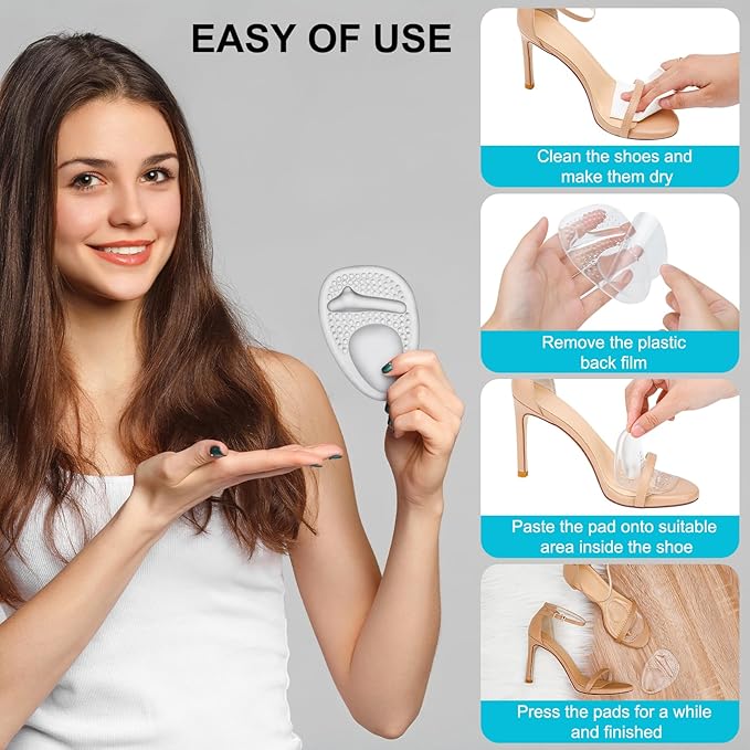 Heel Cushion Pads,Ball of Foot Cushions,Metatarsal Pads for Women, Heel Grips Liners for Heel Pain Relief, Blisters,Friction, Non-Slip Shoe Inserts for Loose Shoes Make Shoes Fit Tighter (4Pairs)-StrideForce Fitness