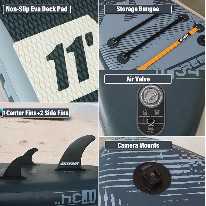 AKSPORT Inflatable Stand Up Paddle Board, SUP Board with All Accessories, Wide Stable Design, Non-Slip Deck, Inflatable Paddle Boards for Youth & Adult-StrideForce Fitness