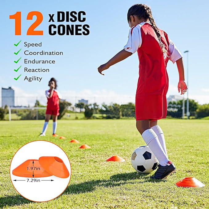 Soccer Training Equipment, Speed Agility Training Equipment for Kids Youth Adults, 20ft Agility Ladder, 4 Hurdles, Jump Rope, 12 Soccer Cones, Running Parachute, Football Training Equipment-StrideForce Fitness