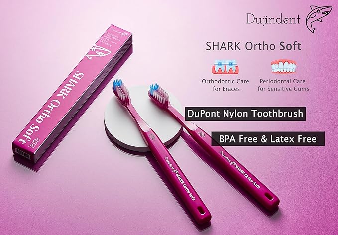 Orthodontic Toothbrush for Braces [2 Packs][Made in Korea] V Trim Cutting American Bristles Braces Toothbrush for Brackets and Wires Cleaning (Shark Ortho Soft, 2 Pack)