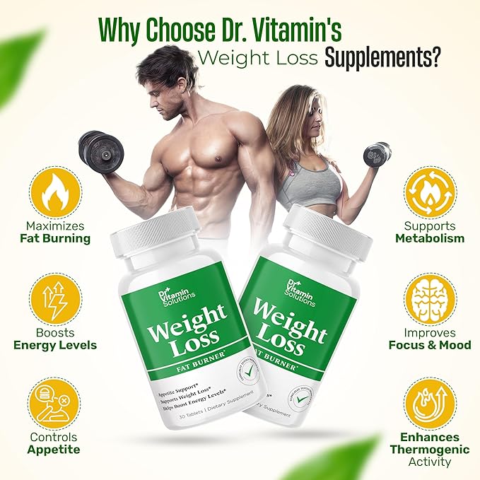 DR VITAMIN SOLUTIONS Weight Loss Supplements for Women & Men - Includes Green Tea Extract, Chromium, Vitamin B6 - Energy Booster, Belly Fat Burner & Appetite Suppressant Diet Pills - 30 Tablets-StrideForce Fitness