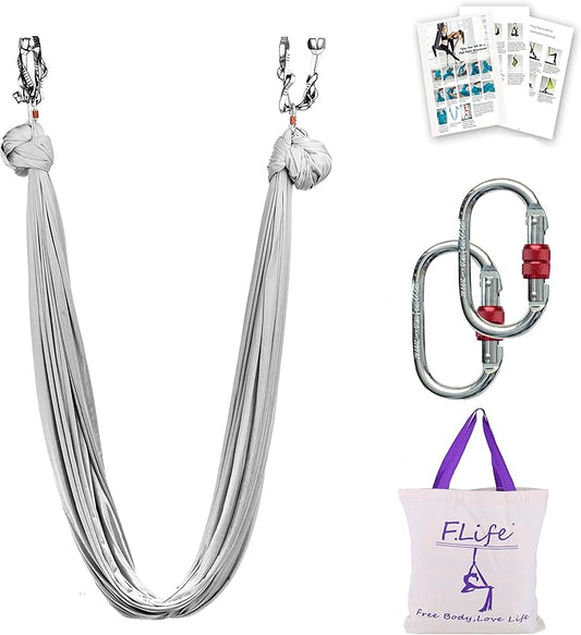 F.Life Aerial Silk Yoga Hammock & Swing for yoga Inversion,Strength training,starter hardware kit-StrideForce Fitness