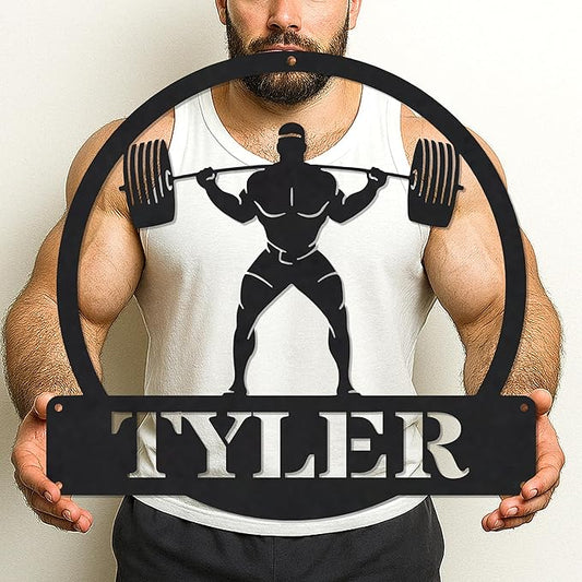 Personalized Gym Metal Sign Custom Workout Room Wall Art, Fitness Center Motivational Garage Decor, Powerlifting Home Gift for Women, Men, Dad, Papa, Grandpa, Mother, Sister, Girls, Family Modern-StrideForce Fitness