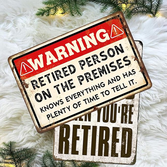 Retirement Signs - Funny Retirement Gifts for Men Vintage Warning Retired Person On Premises Metal Tin Sign for Happy Retirement Party Door Decor Retired Yard Gifts for Women 8x12 Inch-StrideForce Fitness