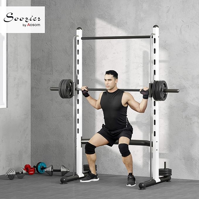 Soozier Squat Rack with Pull-Up Bar, Adjustable Power Rack with Barbell Bar, Multi-Functional Bench Press Rack for Home Gym Strength Training-StrideForce Fitness