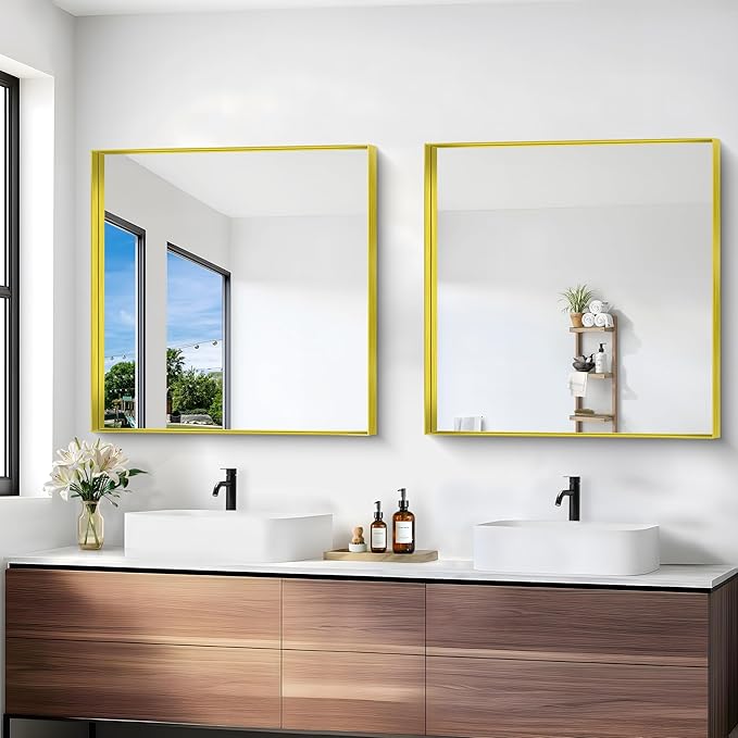 Gold Bathroom Mirror, 30x30 Inch Rectangular Framed Mirror, Large Wall Mounted Bathroom Vanity Mirror Over Sink for Bedroom,Restroom, Living Room, Hangs Vertically or Horizontally-StrideForce Fitness