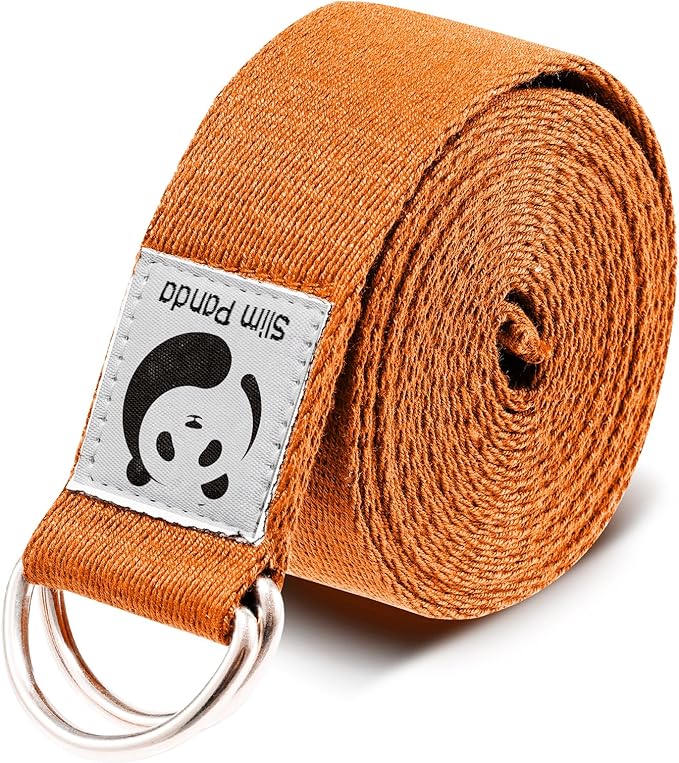 Slim Panda Yoga Strap for Stretching,Cotton Yoga Strap with Adjustable D-Ring Buckle,Non-Elastic Yoga Belt for Pilates,Gym Workouts,Physical Therapy,Improve Flexibility-StrideForce Fitness