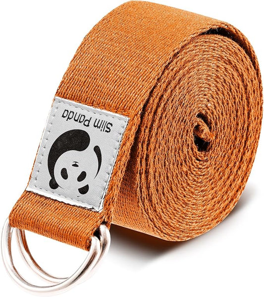 Slim Panda Yoga Strap for Stretching,Cotton Yoga Strap with Adjustable D-Ring Buckle,Non-Elastic Yoga Belt for Pilates,Gym Workouts,Physical Therapy,Improve Flexibility-StrideForce Fitness