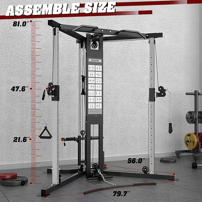 DONOW Cable Crossover Machine, Cable Fly Machine Home Gym System Workout Station with Dual Pulley System Pull-Up Bar Cable Bar and LAT Pull Down System-StrideForce Fitness
