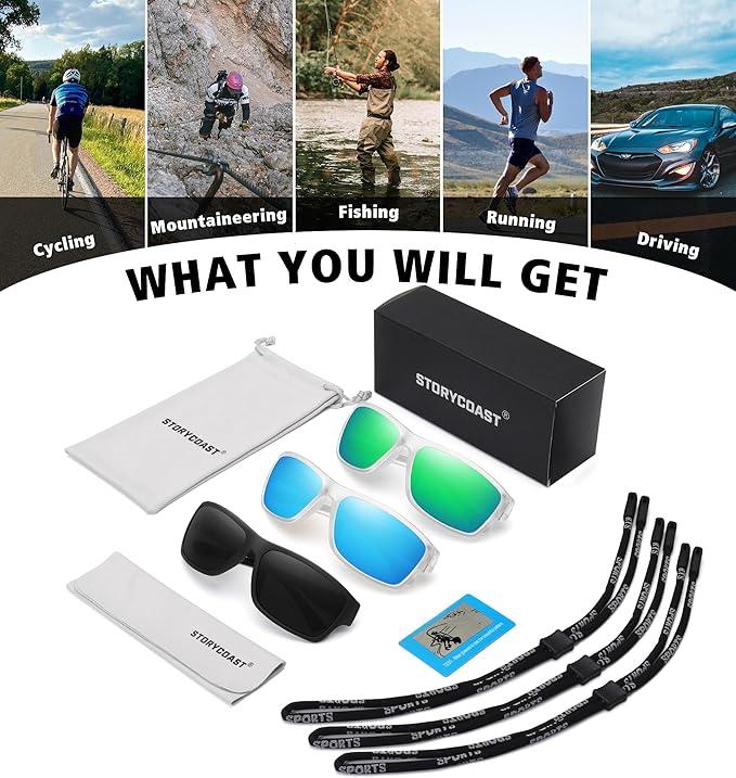 STORYCOAST Polarized Sports Sunglasses for Men Women Unbreakable Frame Cycling Fishing Driving-StrideForce Fitness