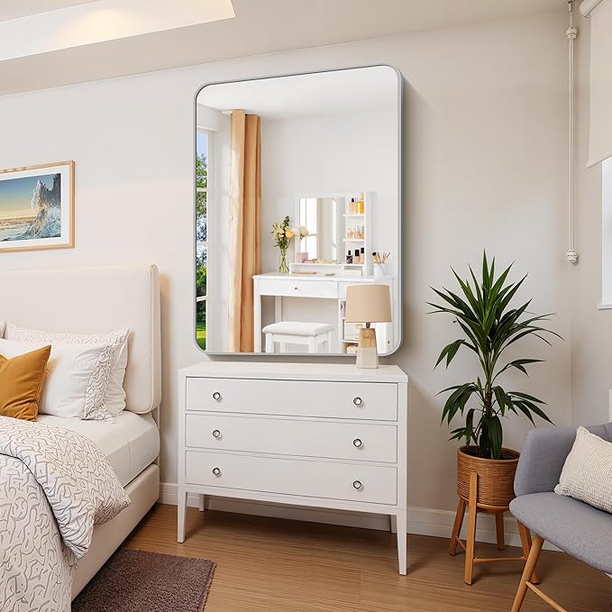 FORBATH 36x48 Inch Silver Bathroom Mirror for Over Sink, Large Rectangular Wall Mirror with Metal Frame, Rounded Corners for Bathroom, Bedroom, Entryway Decor (Horizontal or Vertical)-StrideForce Fitness