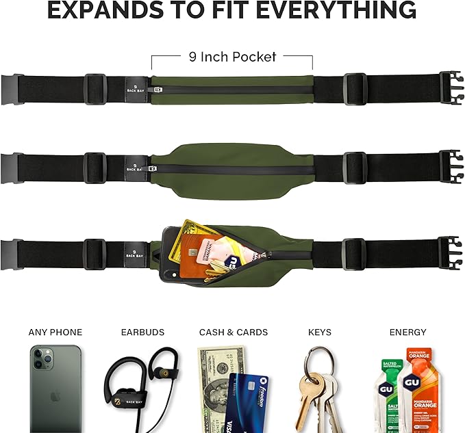 Back Bay Slim Running Belt for Women & Men [Fits ALL Phones], Runners Fanny Pack for Men, Money Belt, Running Gear Gift, Waist Bag Workout Gear, iPhone Runner's Phone Holder Waist Pack-StrideForce Fitness