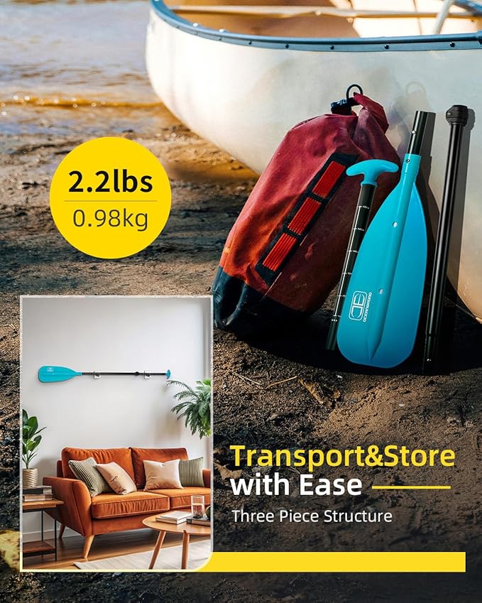 OCEANBROAD Canoe Paddle, Adjustable from 4'3''to 5'3''/130cm to 160cm Aluminum Shaft with Plastic Blade for Canoeing Boating Kayaking, 3-Piece Floatable Oar-StrideForce Fitness