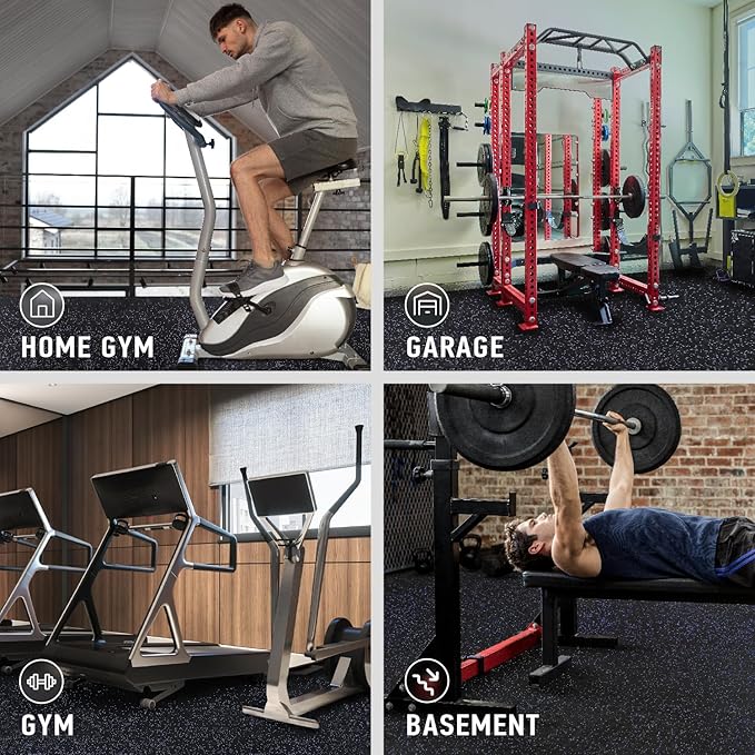 AIRHOP 0.56in Thick 24 Sq Ft Exercise Equipment Mats, 6 Tiles Upgraded Rubber Top with High Density EVA Foam, Large Interlocking Puzzle Gym Flooring for Home Gym, Heavy Weight Workout, 24 x 24in-StrideForce Fitness