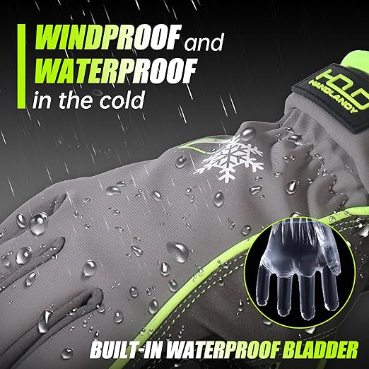 HANDLANDY Waterproof Insulated Work Gloves, 3M Thinsulate Thermal Winter Gloves for Men Women Touch Screen, Warm Ski Snowboard Cold Weather Gloves (Green-men Size, Medium)-StrideForce Fitness
