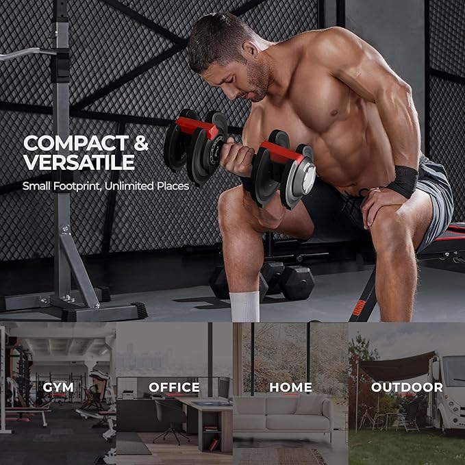 Yaheetech Adjustable Dumbbell Set 28/40/52.5/90LBS Adjustable Dumbbells Fast Adjust Dumbbell Weight Set with Anti-Slip Handle and Tray for Men/Women Home Gym Strength Training Equipment Single/Pair-StrideForce Fitness