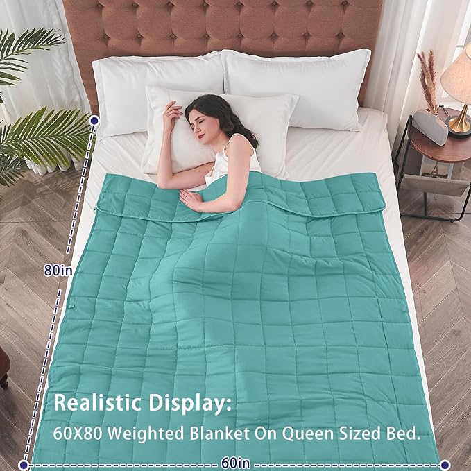 yescool Weighted Blanket for Adults (15 lbs, 60" x 80", Teal) Cooling Heavy Blanket for Sleeping Perfect for 140-160 lbs, Queen Size Breathable Blanket with Premium Glass Bead, Machine Washable-StrideForce Fitness