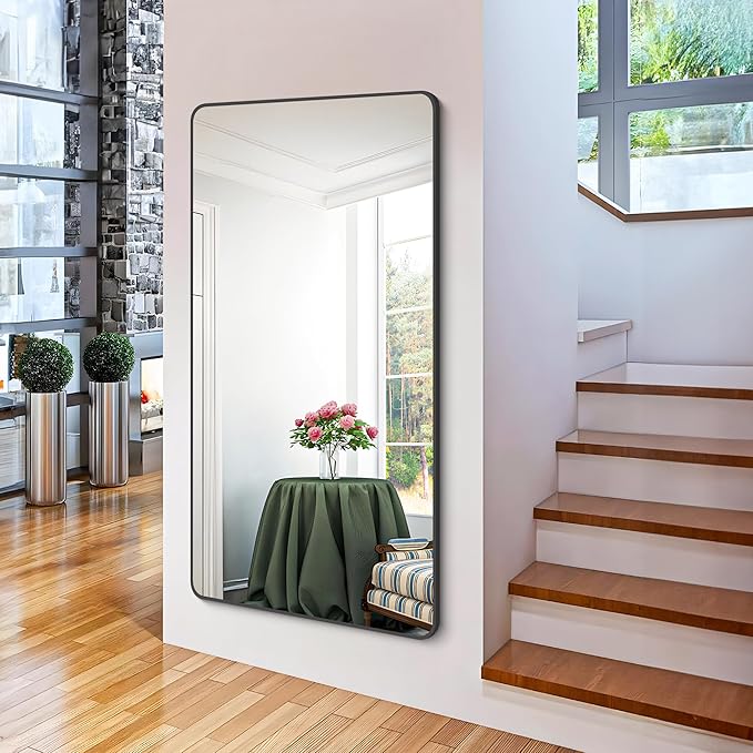 FORBATH Bathroom Mirror 30" x 55", Large Rectangular Wall Mirror with Black Aluminum Frame Rounded Corner, Wall Mounted Mirror for Bathroom Bedroom Entryway Living Room-StrideForce Fitness