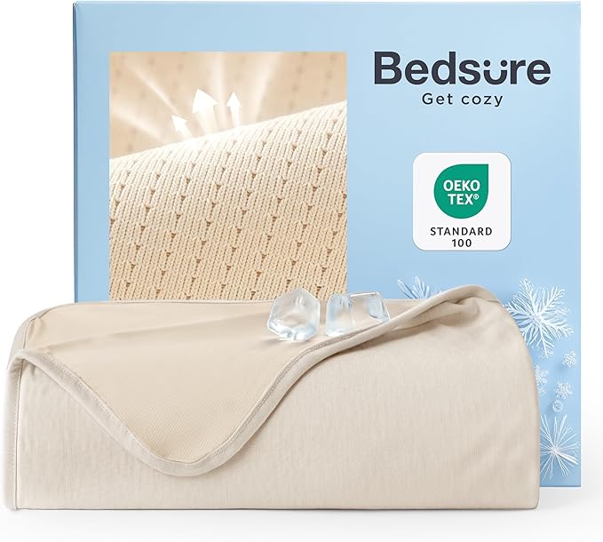 Bedsure Summer Cooling Beige Throw Blanket for Hot Sleepers with Sports Mesh Design, Arc-Chill Q-Max 0.4 Lightweight Breathable Ice Cold Blanket Throws for Night Sweats, 50 x 70 Inches-StrideForce Fitness