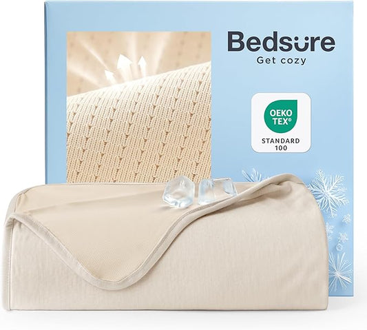 Bedsure Summer Cooling Blanket Queen Size for Hot Sleepers with Sports Mesh Design, Arc-Chill Q-Max 0.4 Lightweight Breathable Ice Cold Blanket for Night Sweats, 90 x 90 Inches, Mesh Beige-StrideForce Fitness