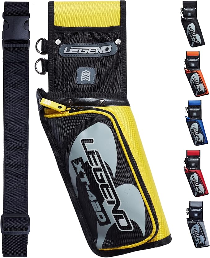 Legend XT420 Field Quiver - Left or Right-Handed Quiver Arrow Holder, Archery Quiver with 3 Arrow Tube, Durable Nylon Hip Quivers with Multiple Pockets for Archery Accessories, Score Card & Tools-StrideForce Fitness