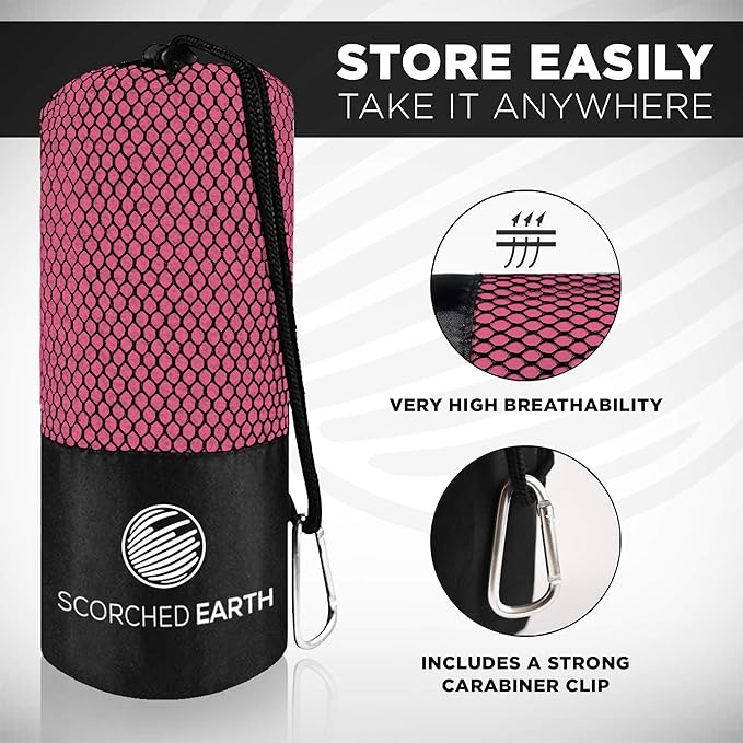 ScorchedEarth Microfiber Travel & Sports Towel Set (Rose Pink) - XL Set (39x70.5 & 12x24)-StrideForce Fitness