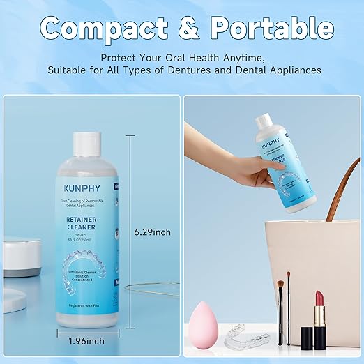 2 Pack Ultrasonic Retainer Cleaner Solution for Sonic Denture Cleaner-Professional Cleaning of Retainers, Invisible Aligners, Mouth Guards, Night Guards, Remove Odors, Discoloration & Stains 8.5oz