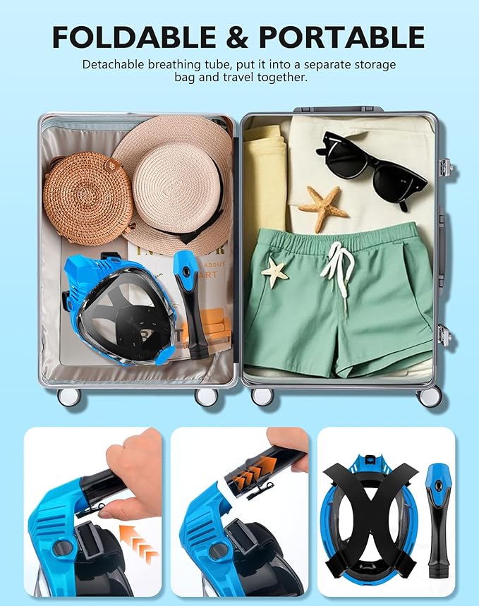 VGKE Full Face Snorkel Mask for Adults, 180 Degree HD Panoramic View Snorkeling Gear with Waterproof Phone Pouch, Anti-Leak & Anti-Fog, Breathe Freely Suitable for Men/Women-StrideForce Fitness