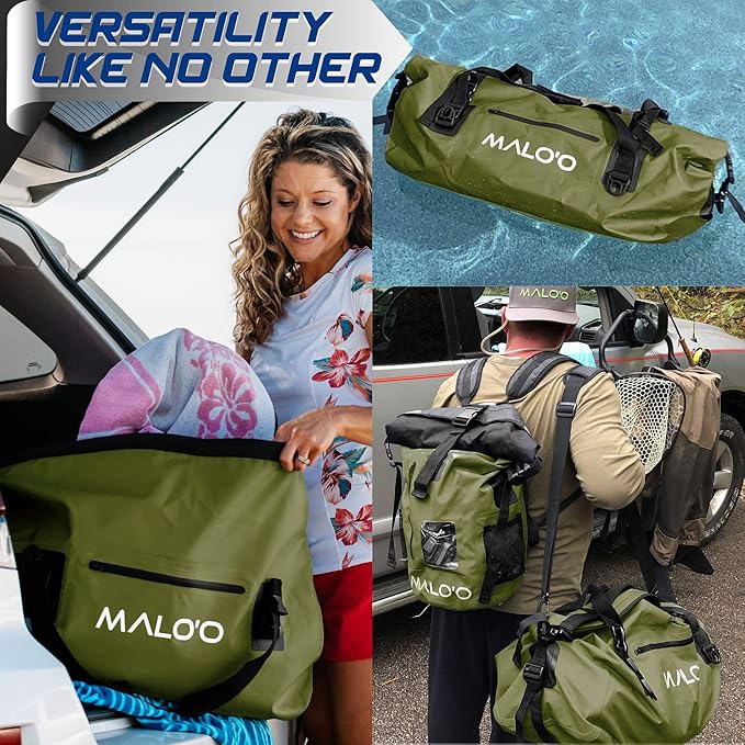 Malo'o Waterproof Dry Bag Duffel 40L/60L/100L, Roll Top Duffel Keeps Gear Dry for Kayaking, Rafting, Boating, Swimming, Camping, Hiking, Beach, Fishing - Internal & External Pockets and Molle Loops-StrideForce Fitness