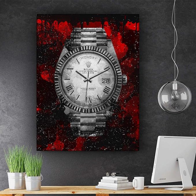 Luxury Watch Canvas Print Office Wall Decor Modern Art Pop Culture Decoration Inspiration Clock Timer Prints Framed Arts Walls Furniture (18" x 12")-StrideForce Fitness