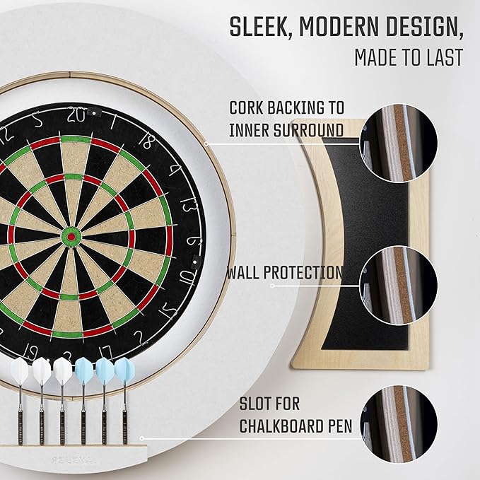 Dart Board Cabinet Set with LED Light; Bristle Dartboard, Built in LED Light, Darts and Chalkboards-StrideForce Fitness