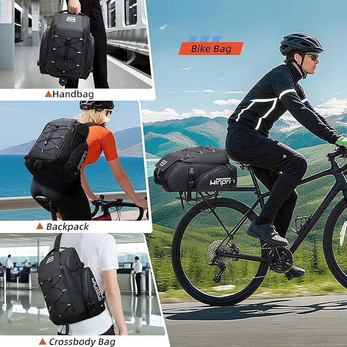 19L Reflective Bike Rack Bag Large Capacity Waterproof Rear Bag with Rain Cover E-Bike Bicycle Accessories Basket Storage Crossbody Saddle Shoulder Rear Seat Luggage Pouch Bag Accesorios Bicicletas-StrideForce Fitness