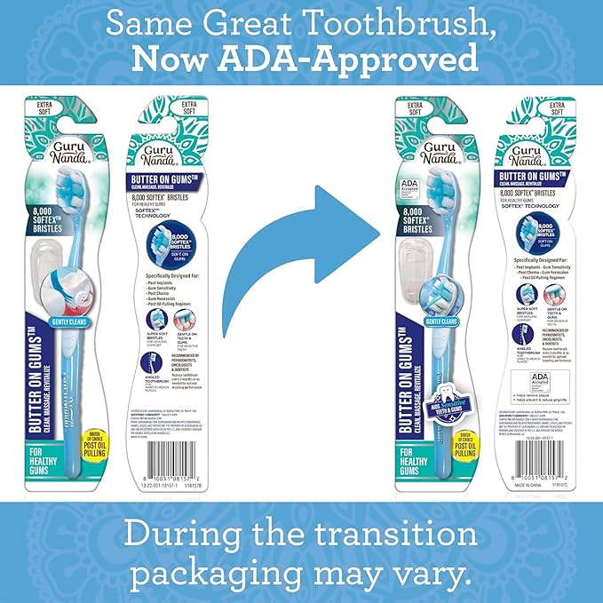 GuruNanda Butter On Gums Toothbrush, ADA Accepted, With 8000+ Ultra Soft Softex Bristles for Sensitive & Receding Gums, Perfect for Whiter Teeth, 1 Ct