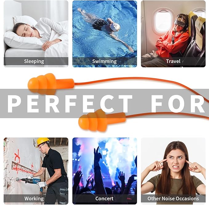Ear Plugs for Swimming, Soft Ear Plugs for Sleeping Noise Cancelling, Reusable Ear Plugs for Noise Reduction, Ear Protection, Silicone Earplugs for Swimming, Sleeping, Snoring, Work, Concerts, 6 Pairs-StrideForce Fitness