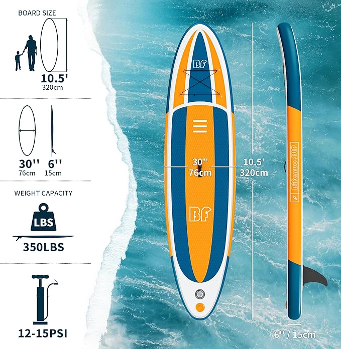 Inflatable Stand Up Paddle Board with SUP Accessories & Backpack. Paddle Boards for Adults. Non-Slip Deck, Wide Stance, Bottom Fin, Double Action Pump.-StrideForce Fitness