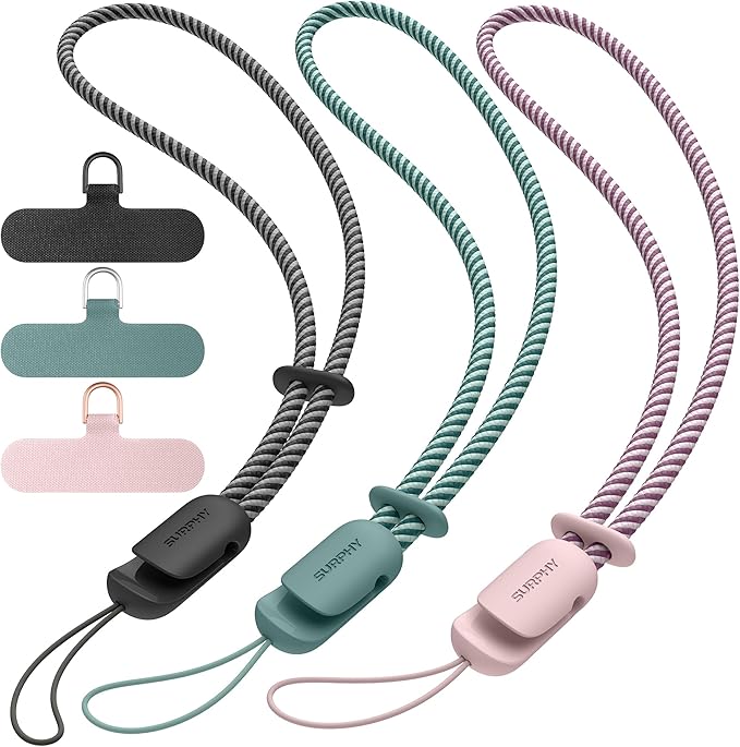 SURPHY 3 Pack Phone Wrist Strap with CellPhone Tether Tab, Cellphone Lanyard, Phone Strap with 2-Color Braided, Wrist Lanyard-StrideForce Fitness