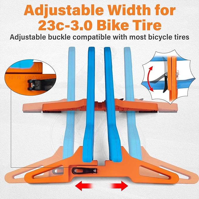 Adjustable Bike Parking Stand Fits 16-29 Inch Bicycles, Compatible with 23c-3.0 Tire Width – Heavy-Duty Plastic, Easy Installation, Stylish Two-Tone Design (Blue&Orange(2 Pack))-StrideForce Fitness