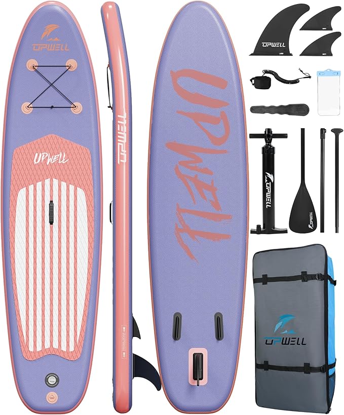 UPWELL 11’6”/11'2”/11'/10'8”/10'6”/10'2” Inflatable Stand Up Paddle Board with sup Accessories Including Backpack, Repairing Kits, Non-Slip Deck, Leash, 3 Fins, Paddle and Hand Pump-StrideForce Fitness
