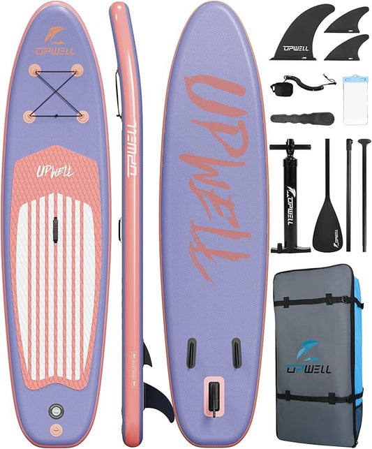 UPWELL 11’6”/11'2”/11'/10'8”/10'6”/10'2” Inflatable Stand Up Paddle Board with sup Accessories Including Backpack, Repairing Kits, Non-Slip Deck, Leash, 3 Fins, Paddle and Hand Pump-StrideForce Fitness